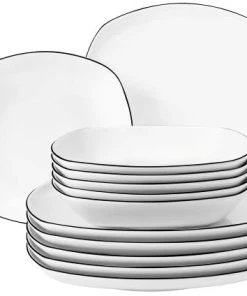 Seltmann Weiden Lido Black Line Tafelservice 12-teilig Eckig