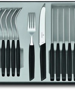 Victorinox Swiss Modern Besteck-Set Mit Tomatenmessern, 12-teilig, Schwarz