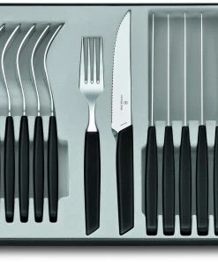 Victorinox Swiss Modern Besteck-Set Mit Steakmessern, 12-teilig, Schwarz