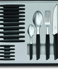 Victorinox Swiss Modern Besteck-Set Mit Steakmessern, 24-teilig, Schwarz