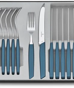 Victorinox Swiss Modern Besteck-Set Mit Tomatenmessern, 12-teilig, Kornblumen-blau