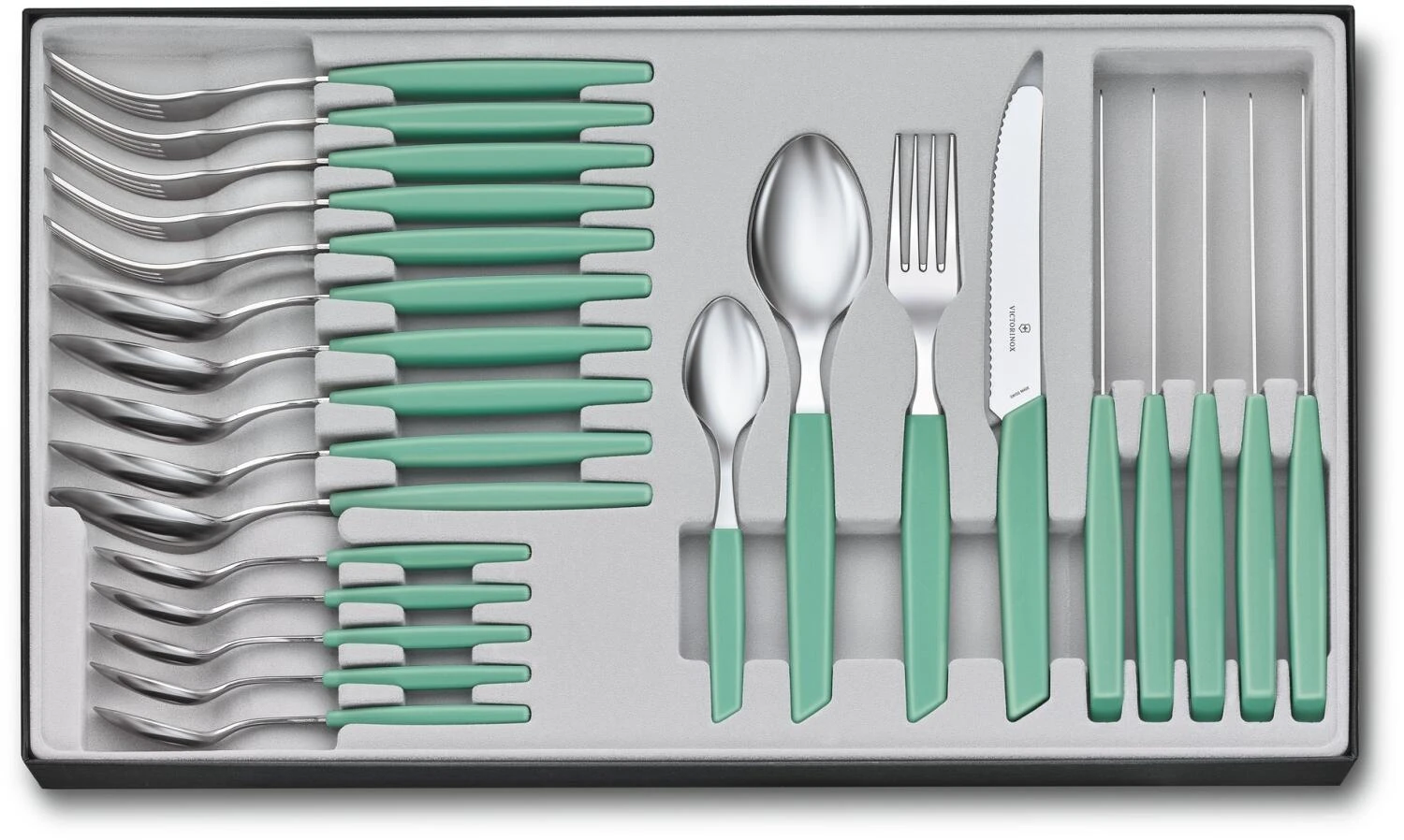 Victorinox Swiss Modern Besteck-Set Mit Tomatenmessern, 24-teilig, Minzgrün 3 Victorinox Swiss Modern Besteck-Set Mit Tomatenmessern, 24-teilig, Minzgrün