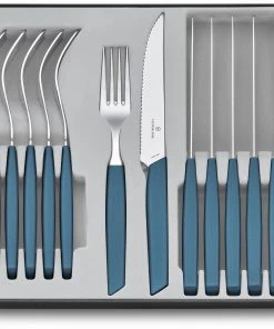 Victorinox Swiss Modern Besteck-Set Mit Steakmessern, 12-teilig, Kornblumen-blau