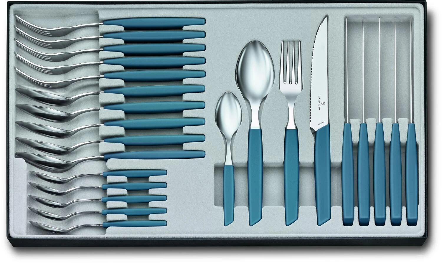 Victorinox Swiss Modern Besteck-Set Mit Steakmessern, 24-teilig, Kornblumen-blau 3 Victorinox Swiss Modern Besteck-Set Mit Steakmessern, 24-teilig, Kornblumen-blau
