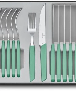 Victorinox Swiss Modern Besteck-Set Mit Steakmessern, 12-teilig, Minzgrün