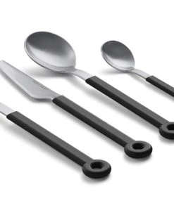 Mono Ring Besteckset In Schwarz, 24tlg. Mit Ständer -WMF Geschäft Mono Ring Black 4pc 50793 Front Packshot