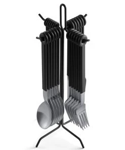 Mono Ring Besteckset In Schwarz, 24tlg. Mit Ständer
